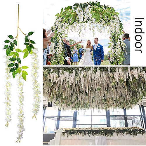 12-Pack White Artificial Wisteria Silk Hanging Vine Flower Garland