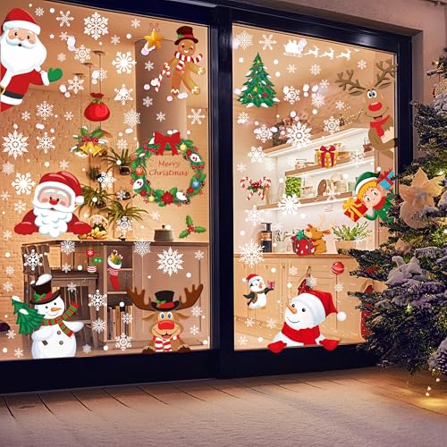 186 PCS Christmas Window Clings - Santa, Snowman & Snowflakes