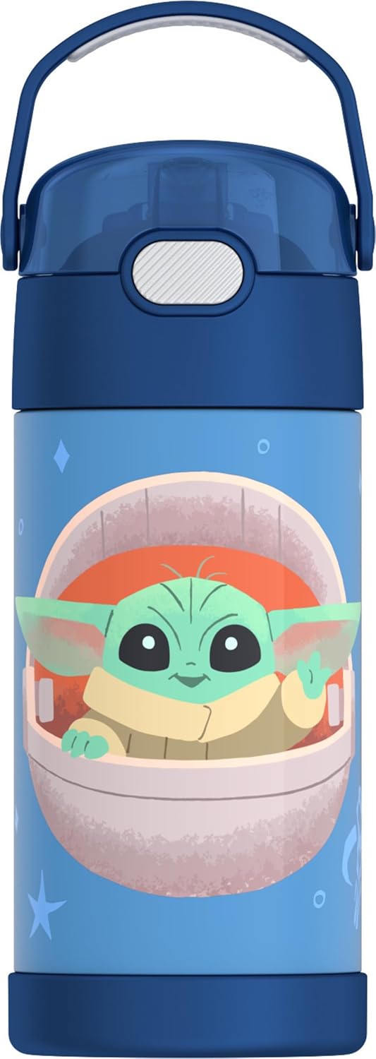 THERMOS FUNTAINER Water Bottle - 12 Ounce Stainless Steel Vacuum Insulated Kids Bottle | Mandalorian Design