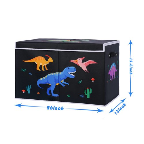 DoveeDosa Dinosaur Toy Box - Black Collapsible Storage Chest for Boys and Girls - Organizer Bin for Playroom and Bedroom