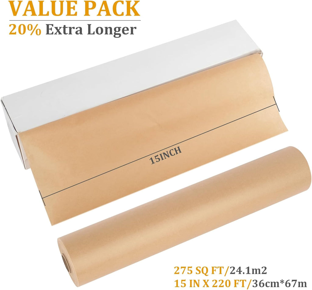 Unbleached Parchment Paper - Heavy Duty Non-Stick Baking Roll | 15 in x 220 ft for Cooking & Air Frying