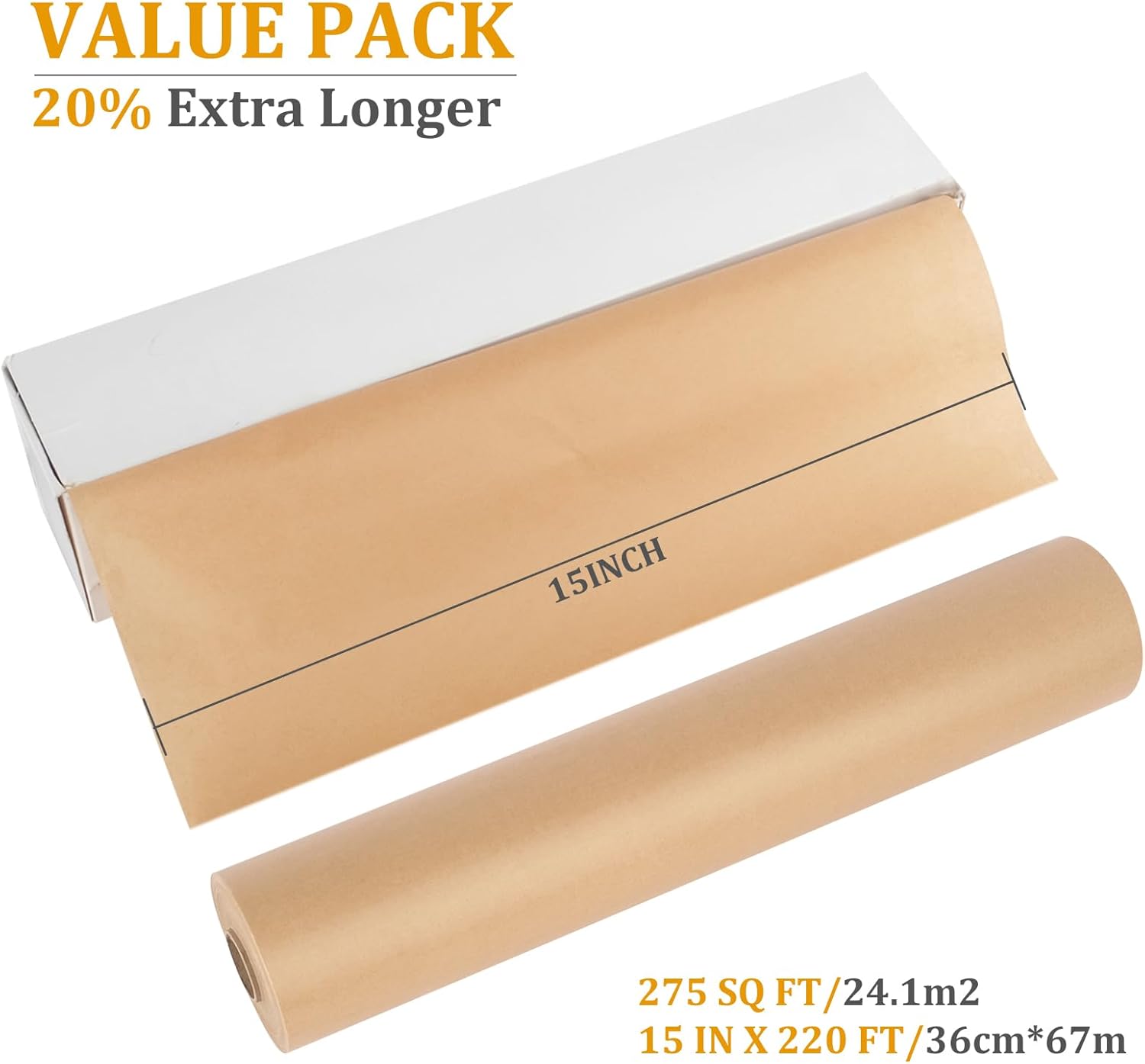 Unbleached Parchment Paper - Heavy Duty Non-Stick Baking Roll | 15 in x 220 ft for Cooking & Air Frying