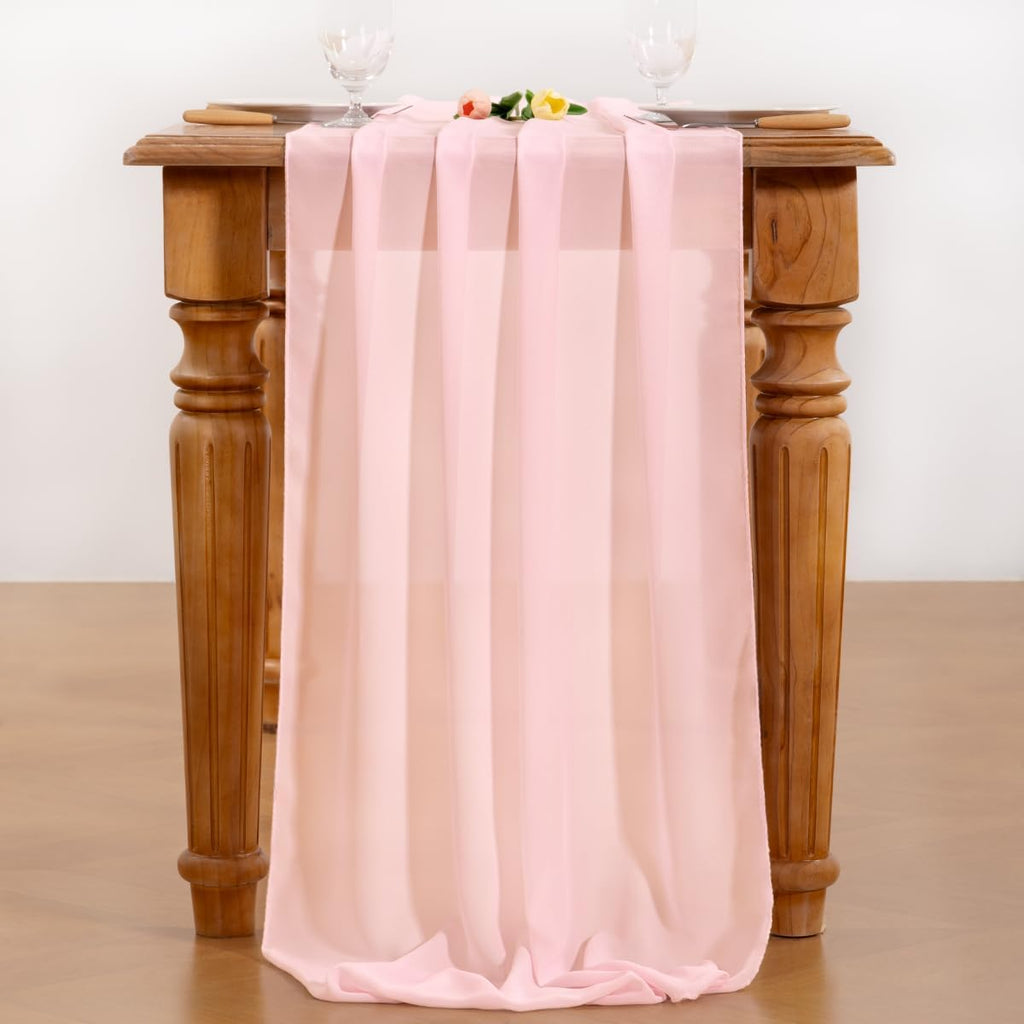 Socomi Blush Pink Chiffon Table Runner - Elegant 10ft Wedding Centerpiece | Rustic Bridal Shower Decor 29x120 Inches