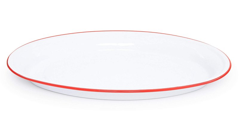 Crow Canyon Home Enamelware Oval Platter, 17.5 inch, Vintage White/Red