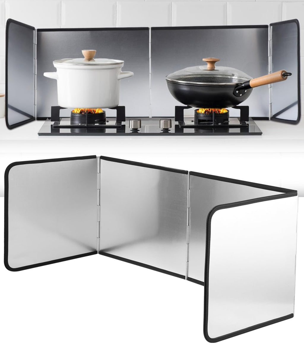 4 Sided Splatter Guard Foldable Stainless Steel Stove Splash Guard 11.8″ Height Oil Splatter Screens for Frying Kitchen Backsplash Protector Nonstick Oil Splatter Guard for Cooking