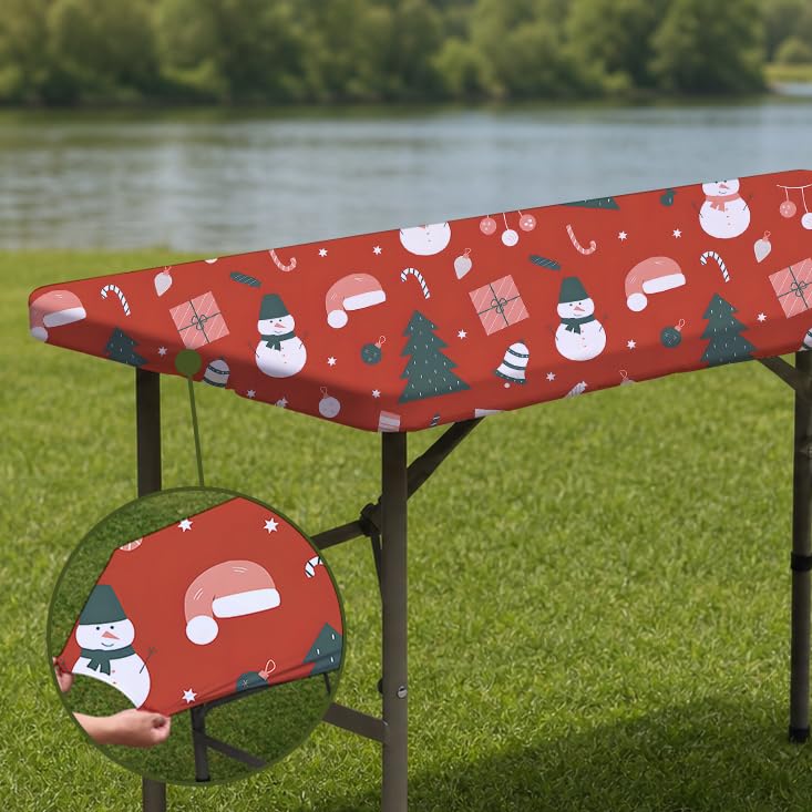 Sofits 24x48 Inch Christmas Red Snowman Fitted Elastic Tablecloth