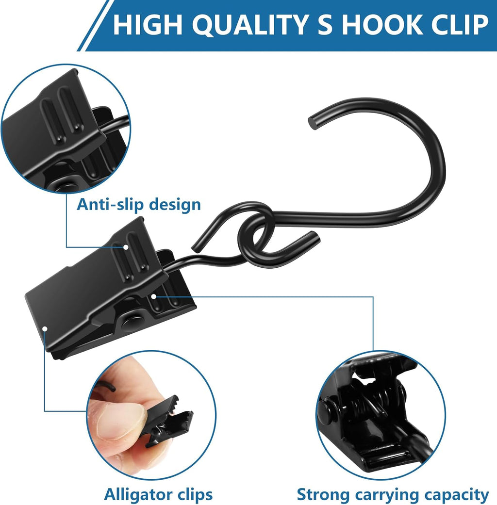 Skiennix 100-Pack Heavy Duty S Hooks - Rust-Proof Metal Clips for Outdoor Lights & Decor, 2.36 Inch - Black