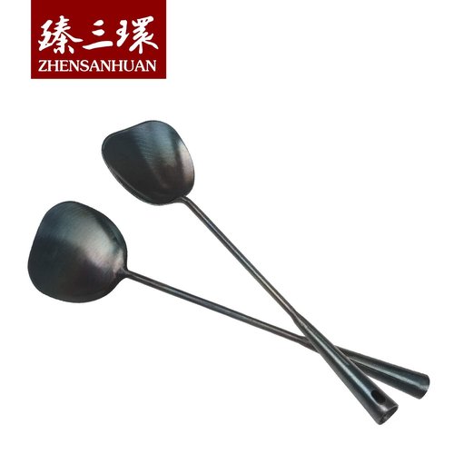 ZhenSanHuan Hand Hammered Carbon Steel Spatula Long Handle Chuan Wok Tool
