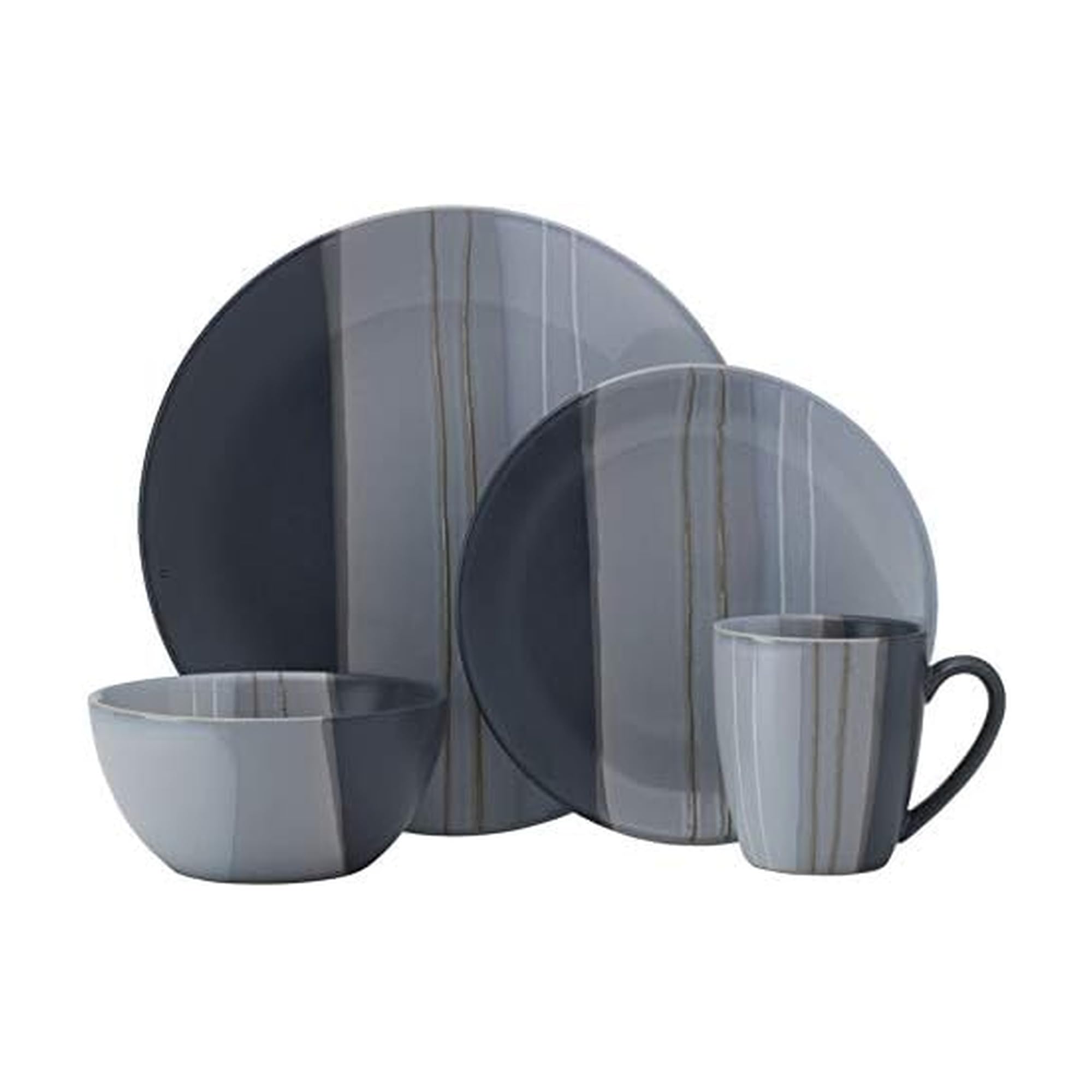Pfaltzgraff Parker Gray 16 Piece Dinnerware Set, Service for 4, Gray