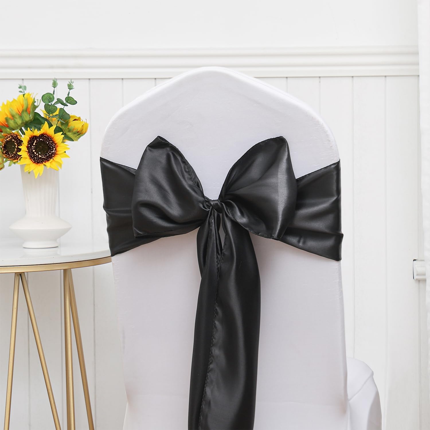 Regine Switzerland Satin Black Chair Sashes - 50 Pack of 7 x 108 Inch Universal Ties for Weddings & Events