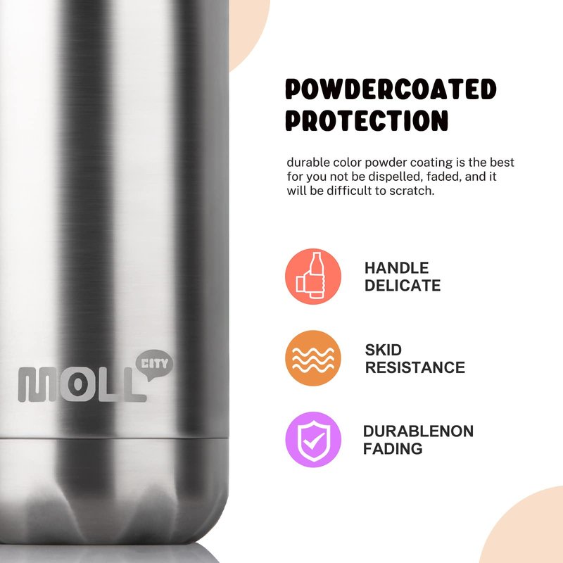 Mollcity 9 oz Water Bottle for Kids-Stainless Steel Vacuum Insulated Sports Flask Leak Proof Small Water Bottles for School (Silver)