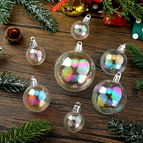Iridescent Clear Plastic Ornament Balls - 16 Pack, 4 Sizes for DIY Decor