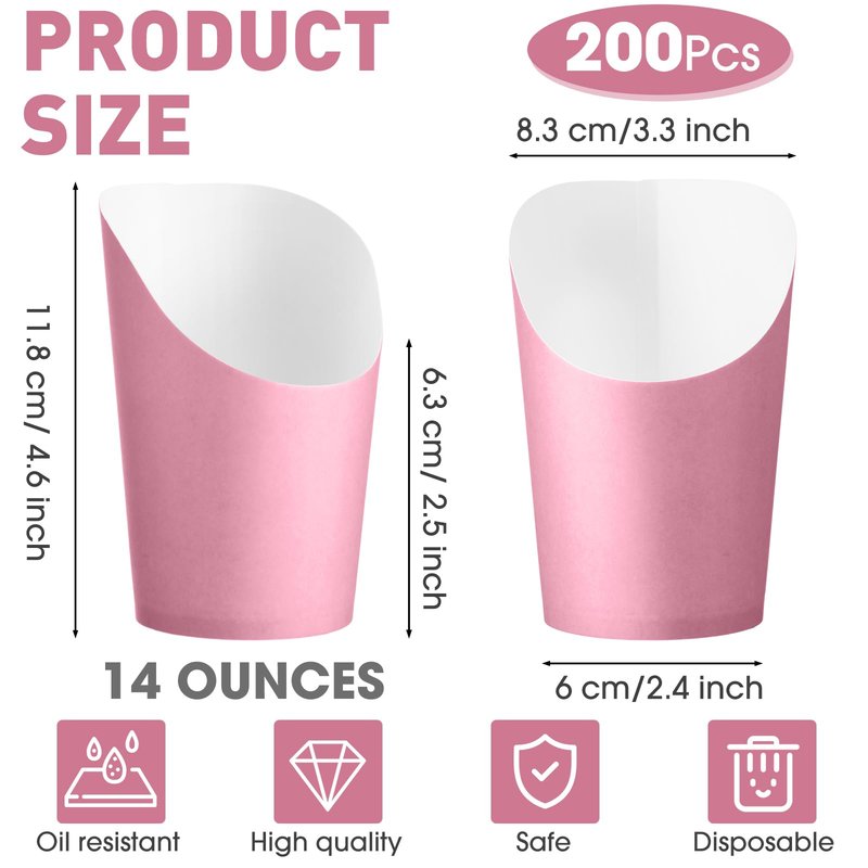 Amyhill 200 Pcs French Fries Holder 14 oz Charcuterie Cups Disposable Take out French Cups Waffle Paper Popcorn Boxes Disposable Sandwich Paper Holder for Wedding Birthday(Pink)