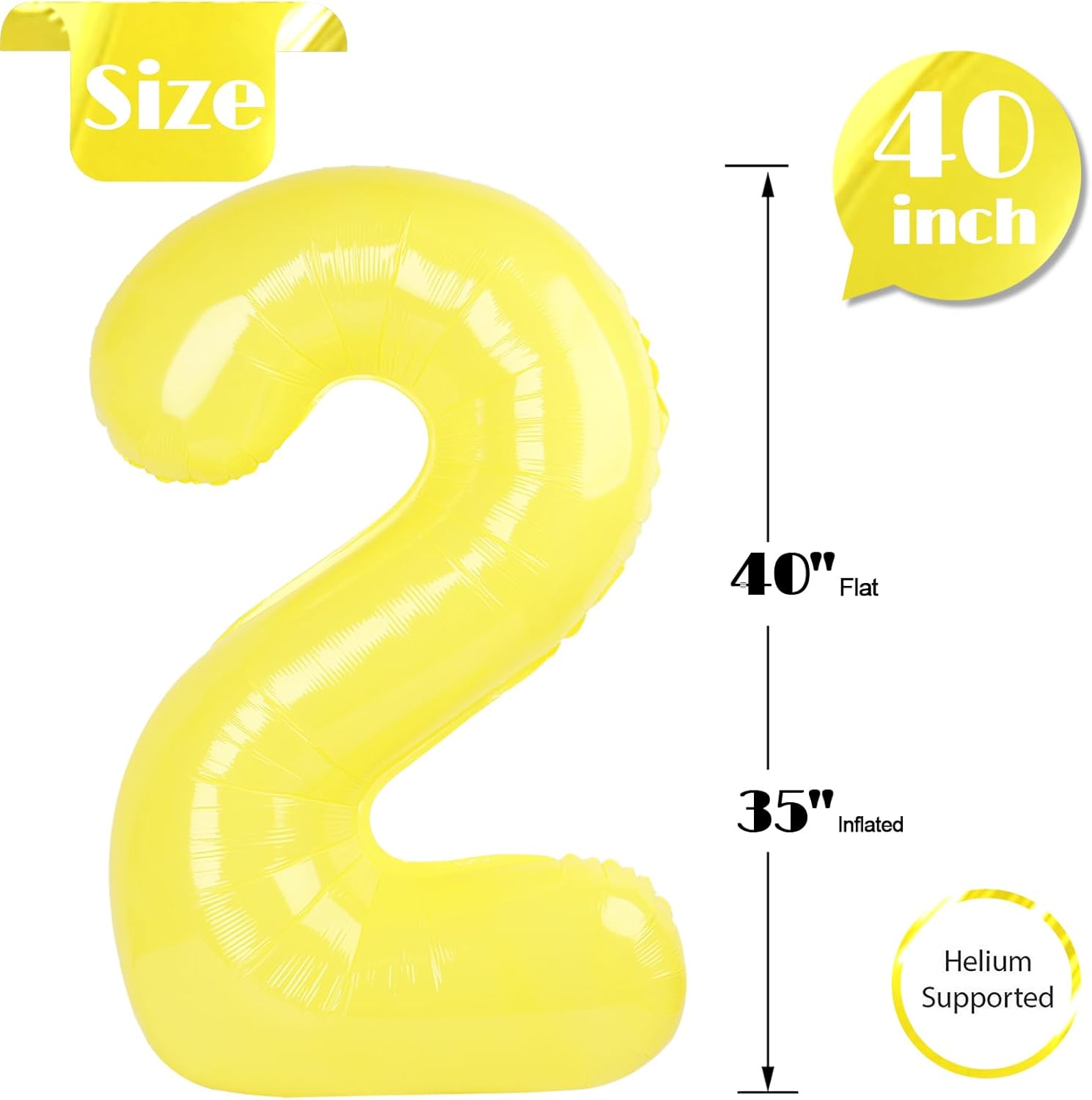 Yellow Number 2 Balloon - 40 Inch 2nd Birthday Decoration for Toddlers | Sparkling Party Decor