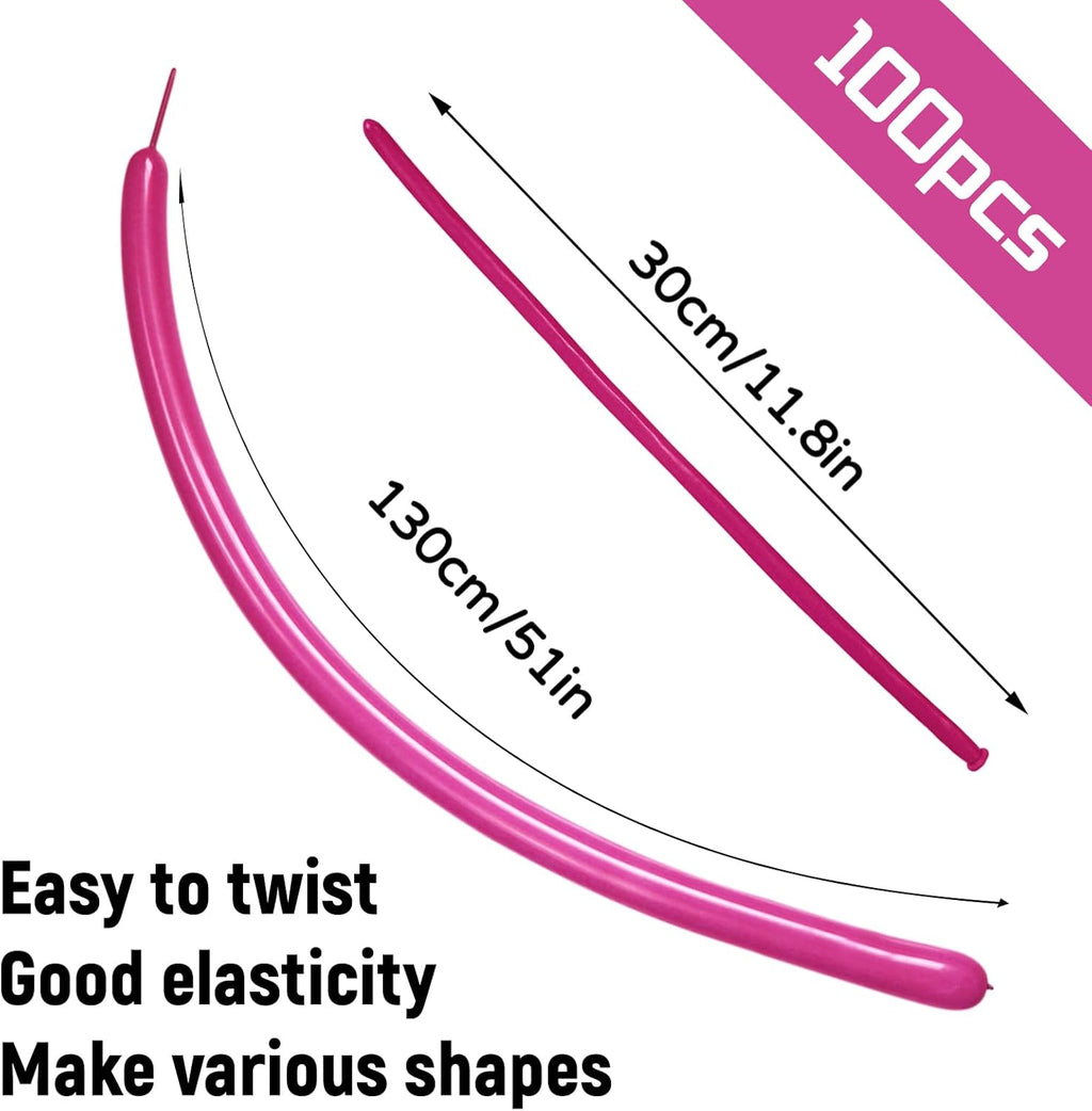 Skiennix 100Pcs Hot Pink 260Q Balloons - Thick Latex for Twisting Animal Models | Perfect for Parties & Events