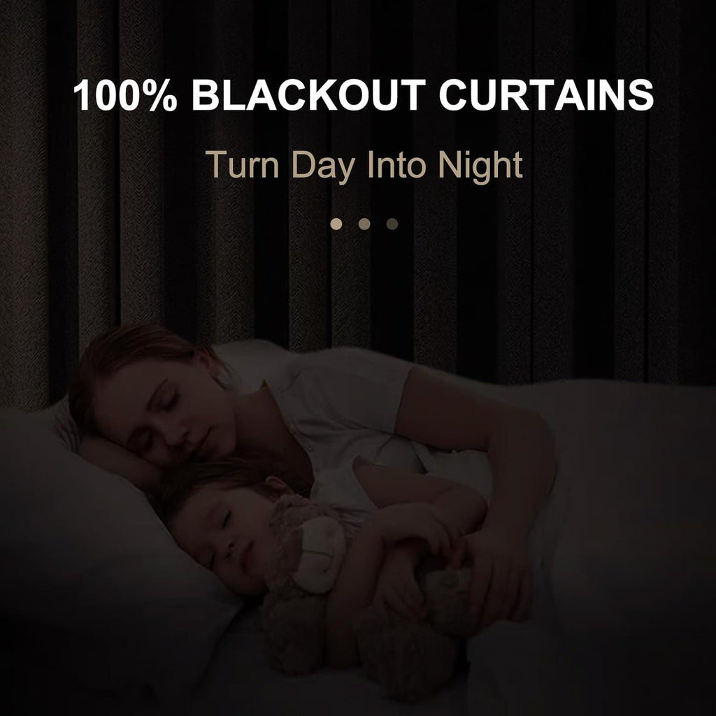 Skiennix Blackout Curtains - 100% Blackout Linen Drapes, Thermal Insulated, 2 Panels Set, 50" W x 84" L, Black