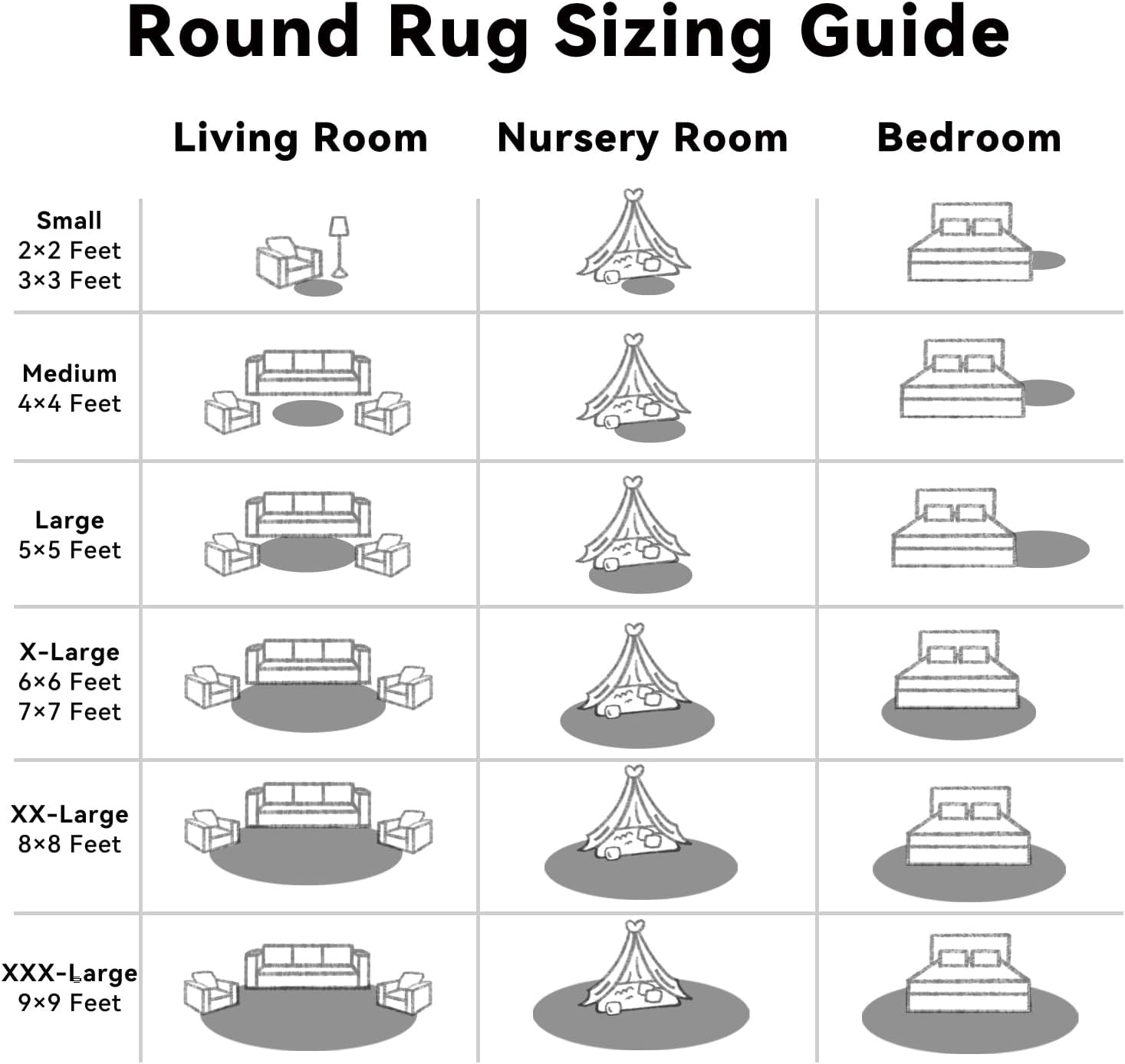 OLANLY Round Grey Area Rug - Soft, Fluffy, Machine Washable 8 ft Circle Carpet for Bedroom & Living Room