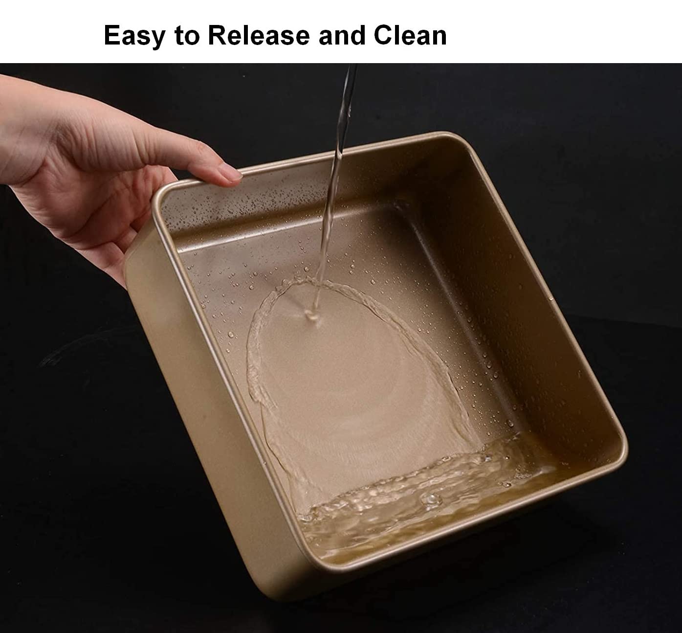 Siking 8'' x 3'' Deep Square Cake Pan Baking Mold Non-stick Coating Heavy Duty Brownie Bread Tray ( Champagne Gold ) (8 8 3 inch)