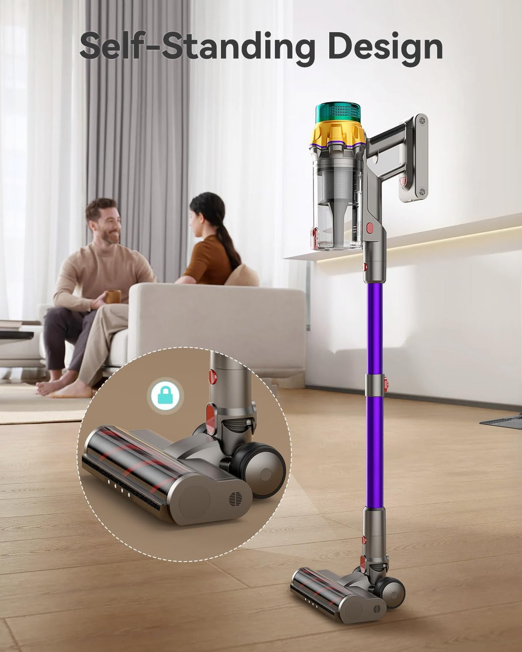 Skiennix Cordless Vacuum Cleaner - 55KPA Suction Power, 65 Mins Runtime, Anti-Tangle Brush, Purple
