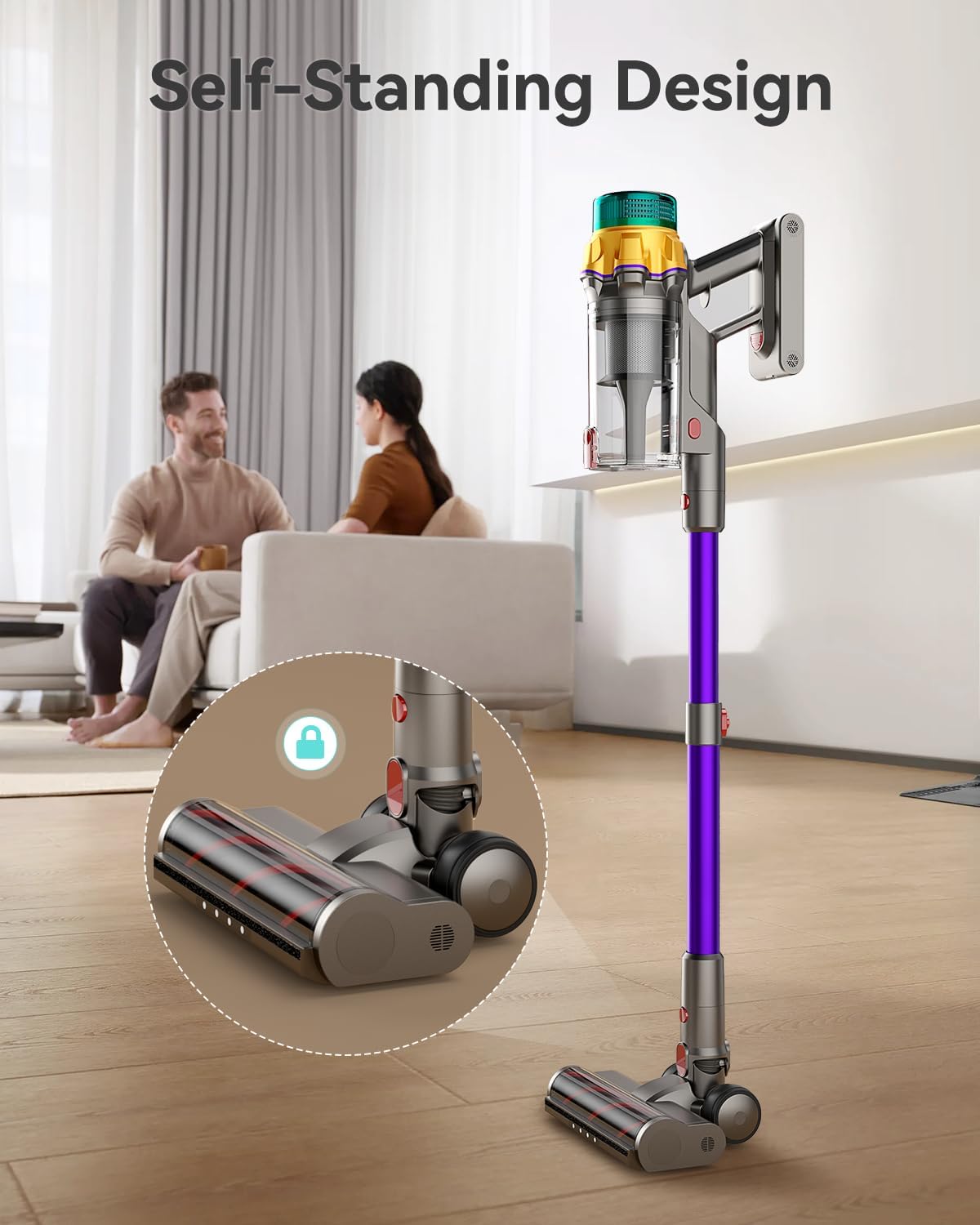 Skiennix Cordless Vacuum Cleaner - 55KPA Suction Power, 65 Mins Runtime, Anti-Tangle Brush, Purple