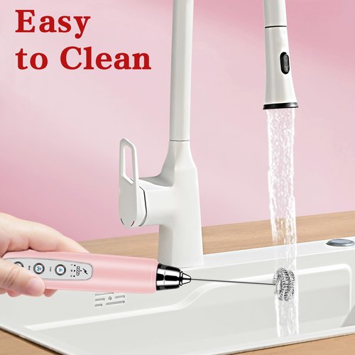 BSRGMS Milk Frother Handheld for Coffee, Electric Whisk 3 Speed Adjustable, Drink Mixer with Stainless 3 Whisks, Rechargeable Hand Frother Wand, Foam Maker for Latte Cappuccino Hot Chocolate Egg Pink