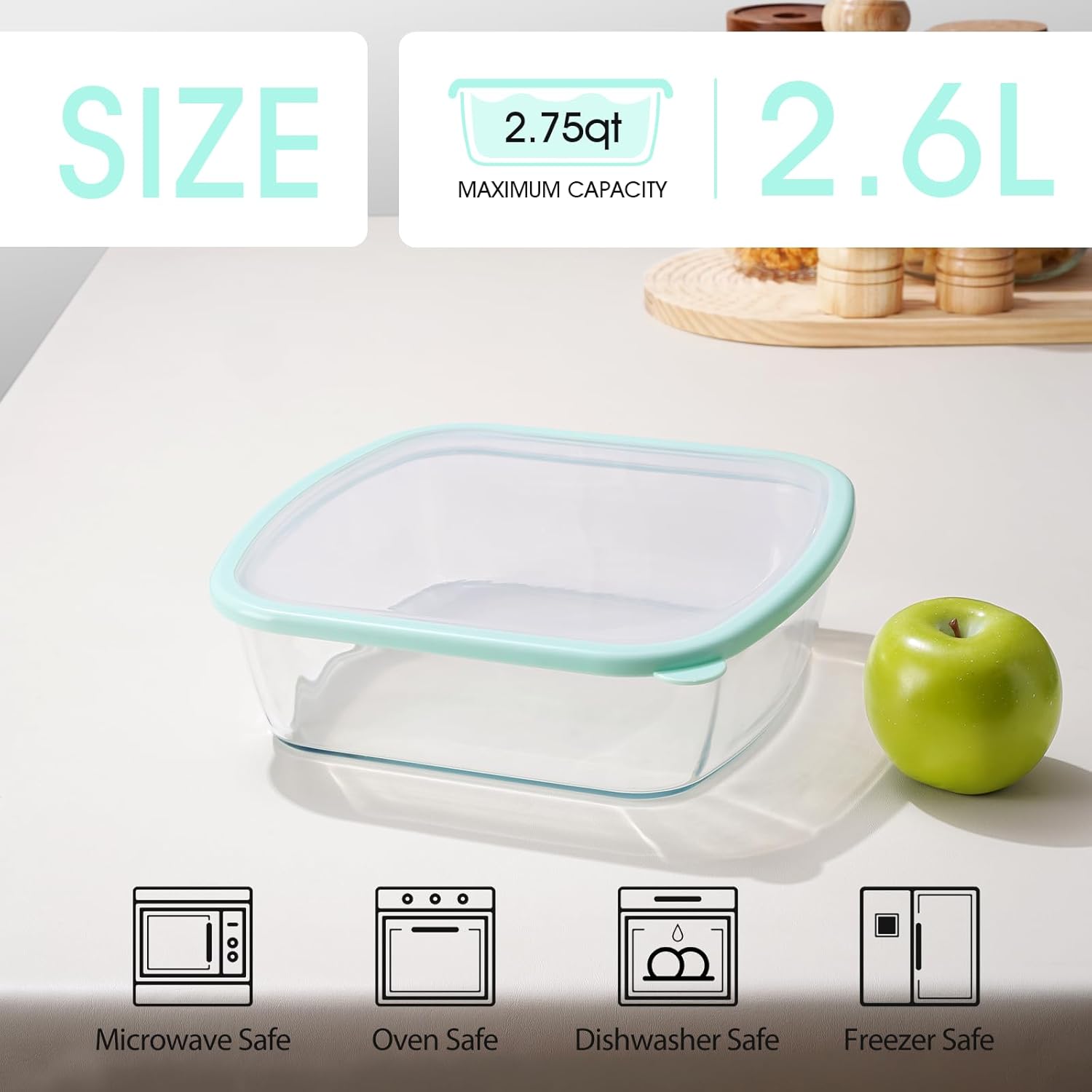 NUTRIUPS 9 x 9 Glass Baking Dish with Lid - Large 2.75QT Oven Safe Pan in Green | Deep & Durable Design