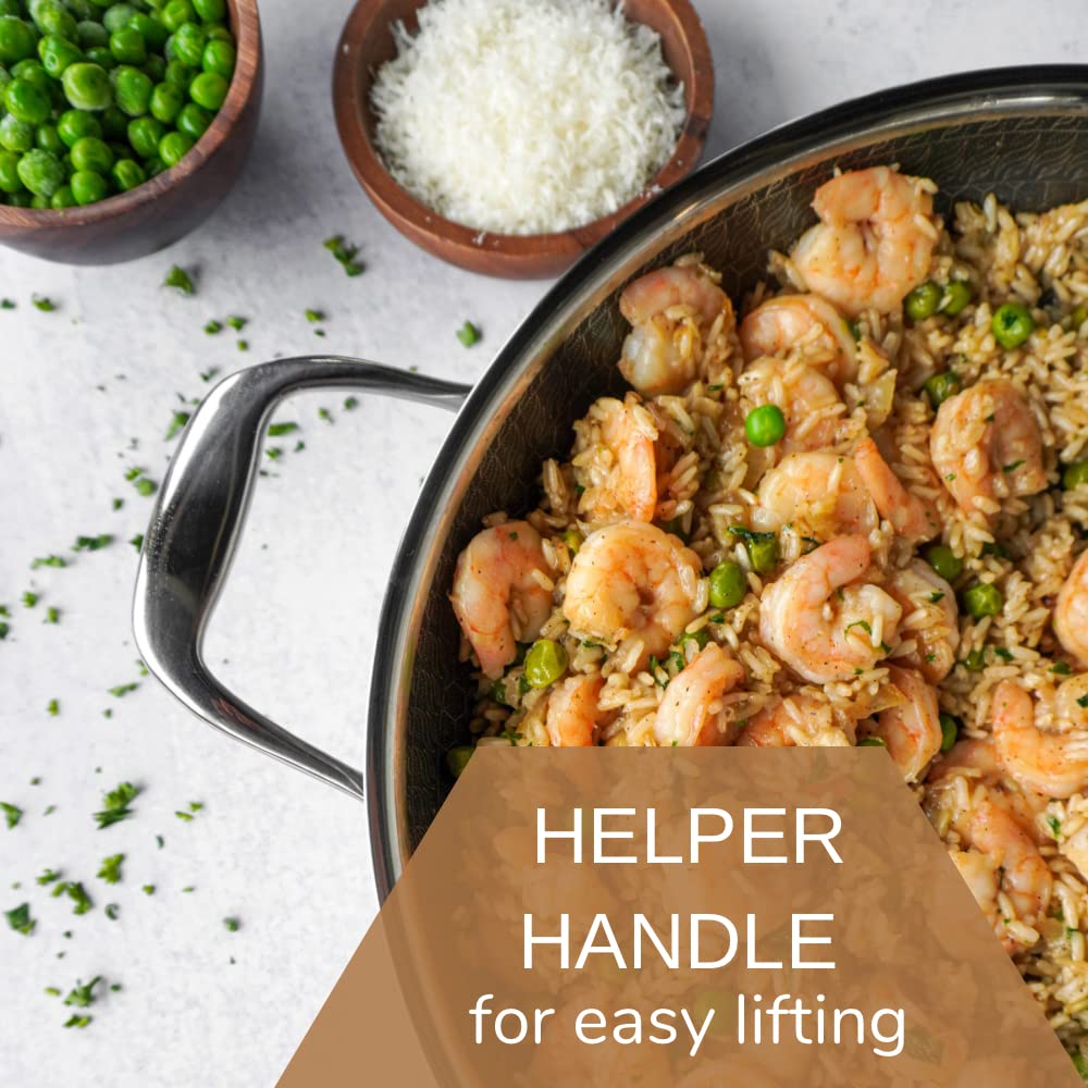 Cooksy 12 Inch Honeycomb Surface Hybrid Stainless Steel Frying Pan with Lid