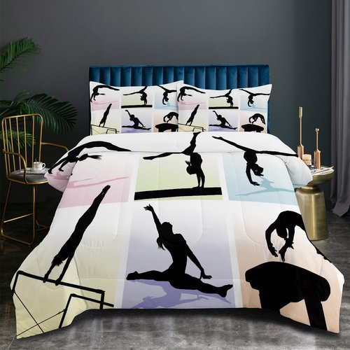 ZZXHG Queen Comforter Set, Women's Gymnastics Comforter for Queen Size Bed, Soft Warm Bedding Set 3 Pieces for All Seasons, 1 Comforter (90" x90") and 2 Pillow Shams (20"x30")