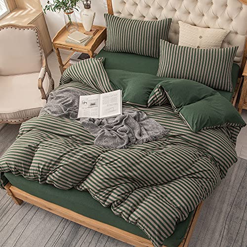 100% Cotton Jersey Queen Duvet Cover Set - 3-Piece Reversible Bedding