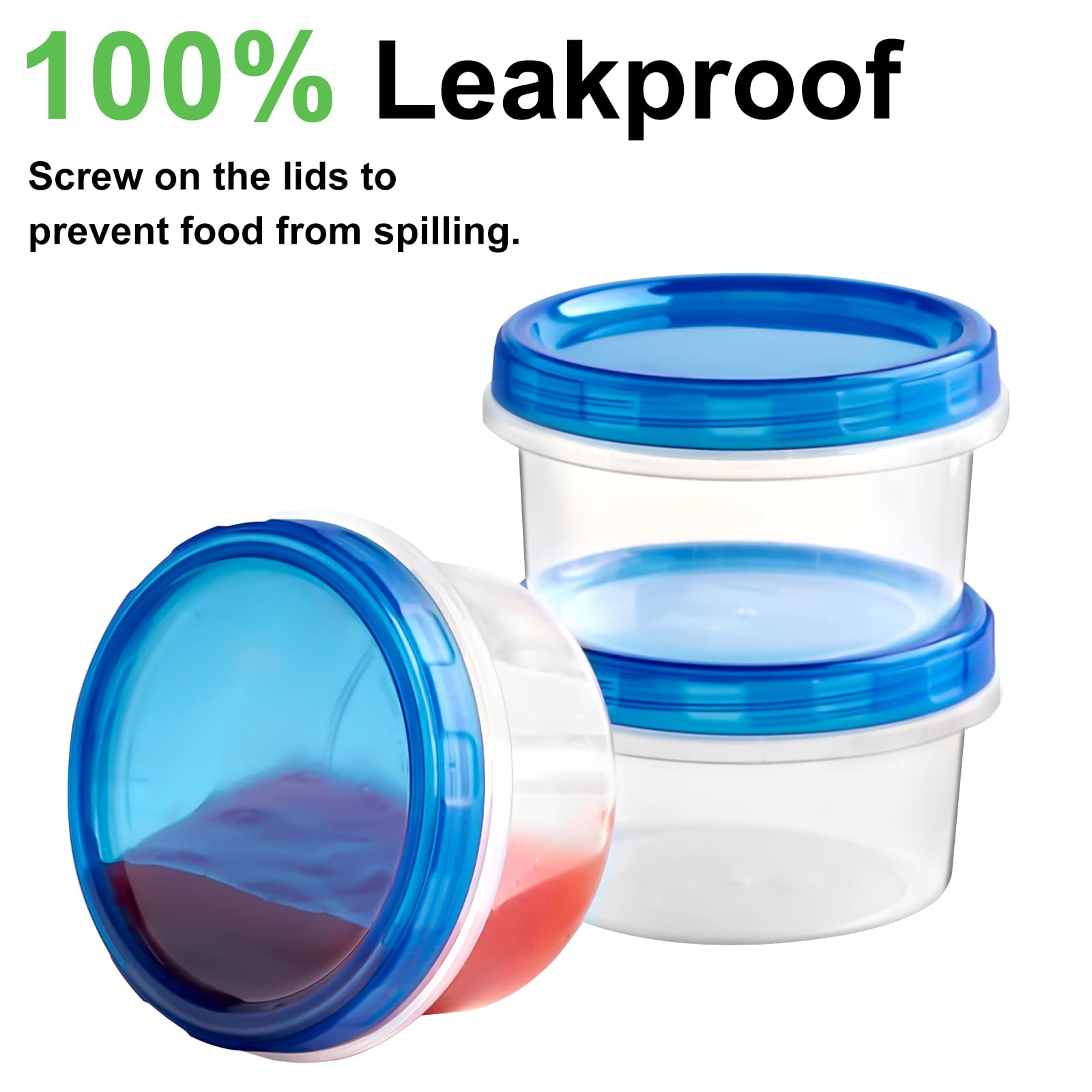 Qeirudu 10 Pack 8oz Freezer Storage Containers with Screw Lids, Leakproof Meal Prep Containers, Small Reusable Plastic Food Storage Containers for Fruits, Leftovers, Salads, Overnight Oats