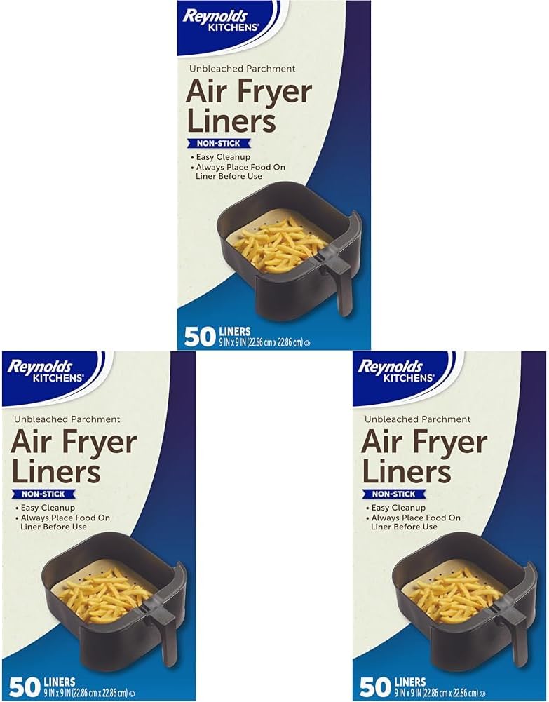 Reynolds Kitchens Air Fryer Liners - Disposable Unbleached Parchment Paper Sheets, 150 Count