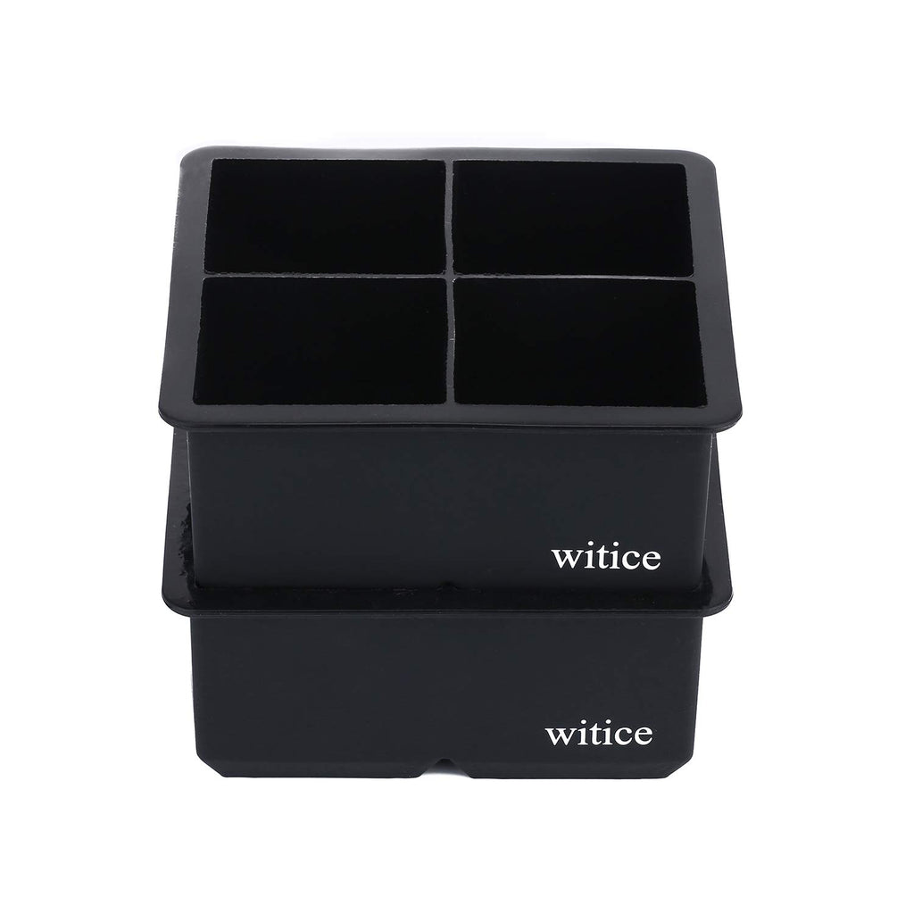 witice Large Ice Cube Trays Silicone (2.5-Inches) - Whiskey Ice Cube Mold, With Easy Release Ice Cubes for Whiskey and For Cocktail,Food Grade (Black 2 Tray)