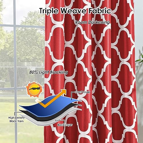 Red Moroccan 52x45 Inch Room Darkening Grommet Curtain Panel - Melodieux