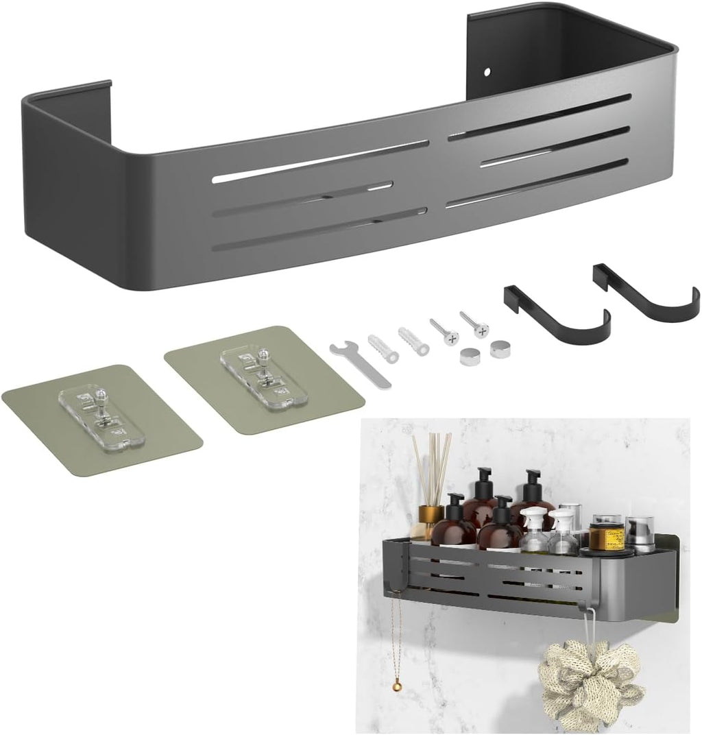 Onemake Shower Caddy - Rustproof Aluminum Shower Shelf with Removable Hooks | No Drill, Grey