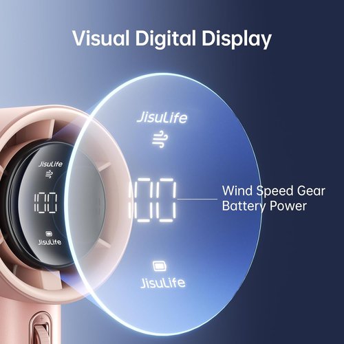 JISULIFE Portable Handheld Fan - Adjustable Speed Turbo Mini with 3600mAh Battery | Pink Color for Travel & Outdoor
