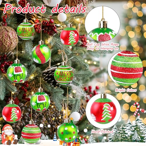 MEMOVAN Elf Christmas Ball Ornaments 2.4 inch Red & Green 12pcs—Shatterproof Candy Cane Elf Baubles