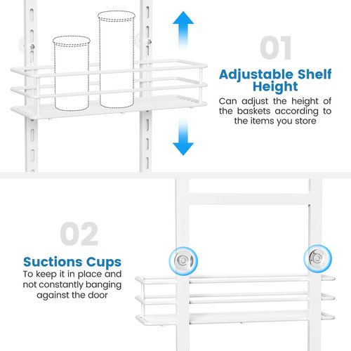 Purdaz Adjustable 6-Tier Over the Door Pantry Organizer, Spice Rack, Narrow Hanging Shelf for Kitchen Storage and Organization (White)
