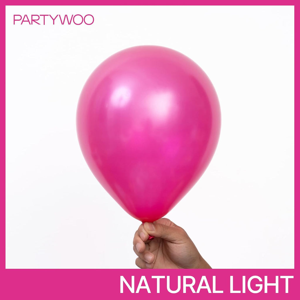 PartyWoo Hot Pink Pearl Balloons - 140pcs in 5-18 Inch Sizes | Perfect for Bridal, Baby Shower & Birthday Decor