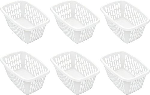 6 Pack Rectangular Plastic Laundry Basket by [Brand Name] - Ventilated, Stackable & Portable, White