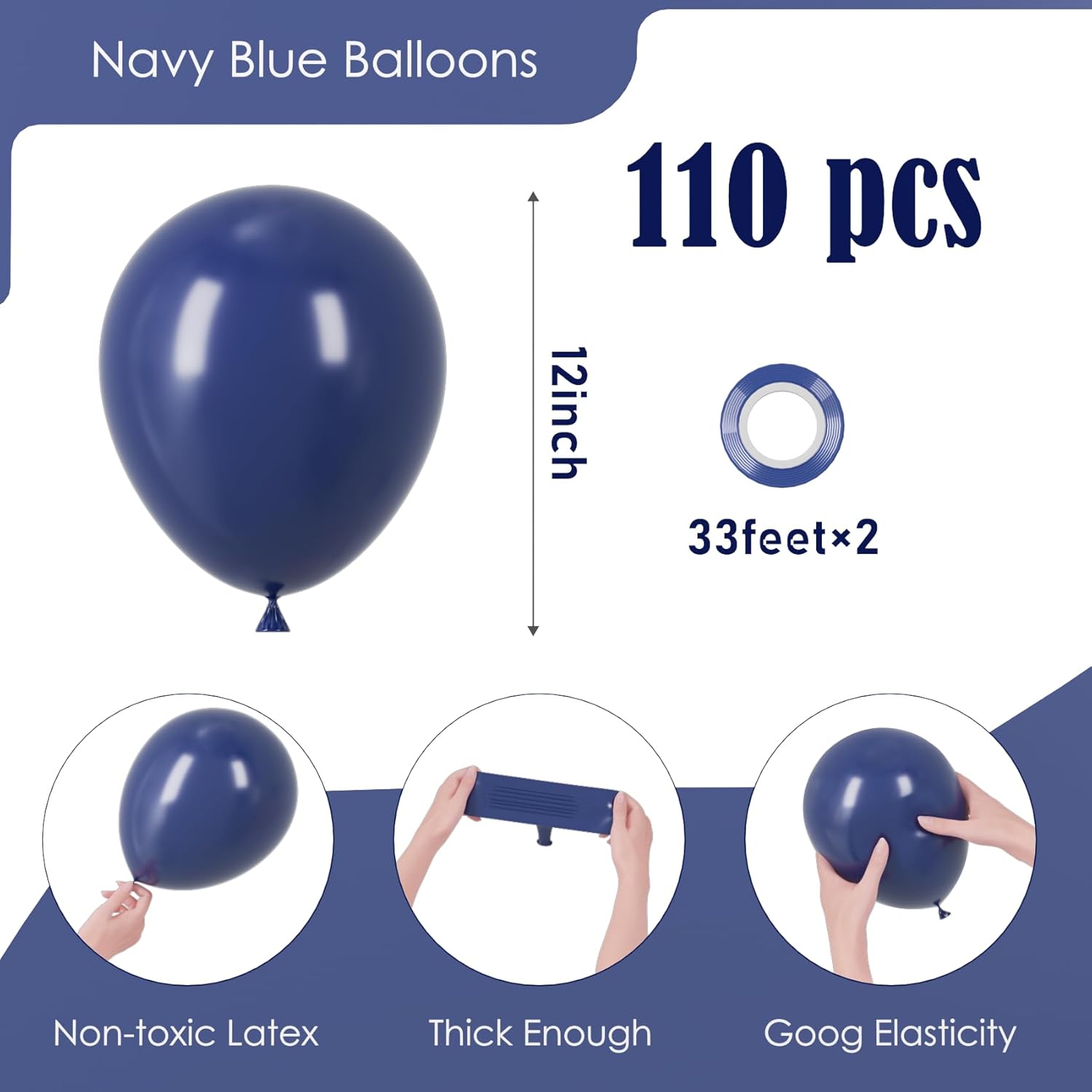 Voircoloria Navy Blue Balloons - 110pcs 12-Inch Dark Blue Latex for Graduation, Wedding & Parties