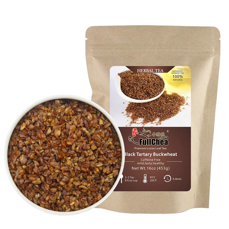FullChea - Himalayan Tartary Buckwheat Tea - Roasted Black Buckwheat - Loose Leaf Herbal Tea - Caffeine Free - NON-GMO - Gluten Free - 100% Natural 16oz / 453g