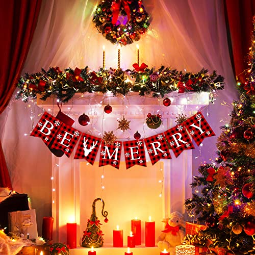 Rustic Burlap Christmas Banner - Be Merry Holiday Hanging Decorations