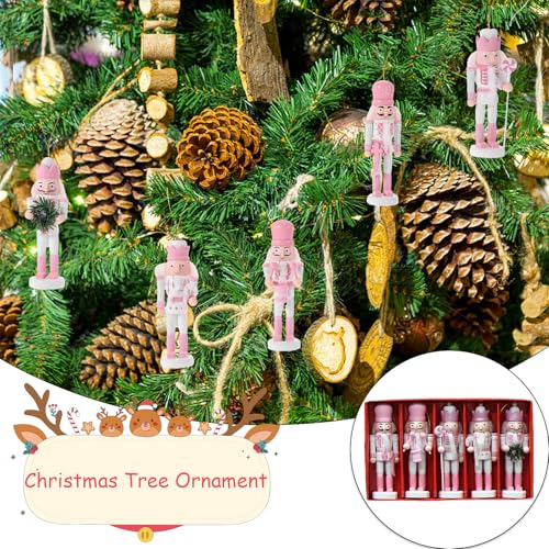 5-Piece Pink Wooden Christmas Nutcracker Ornament Set - Tree & Table Decor