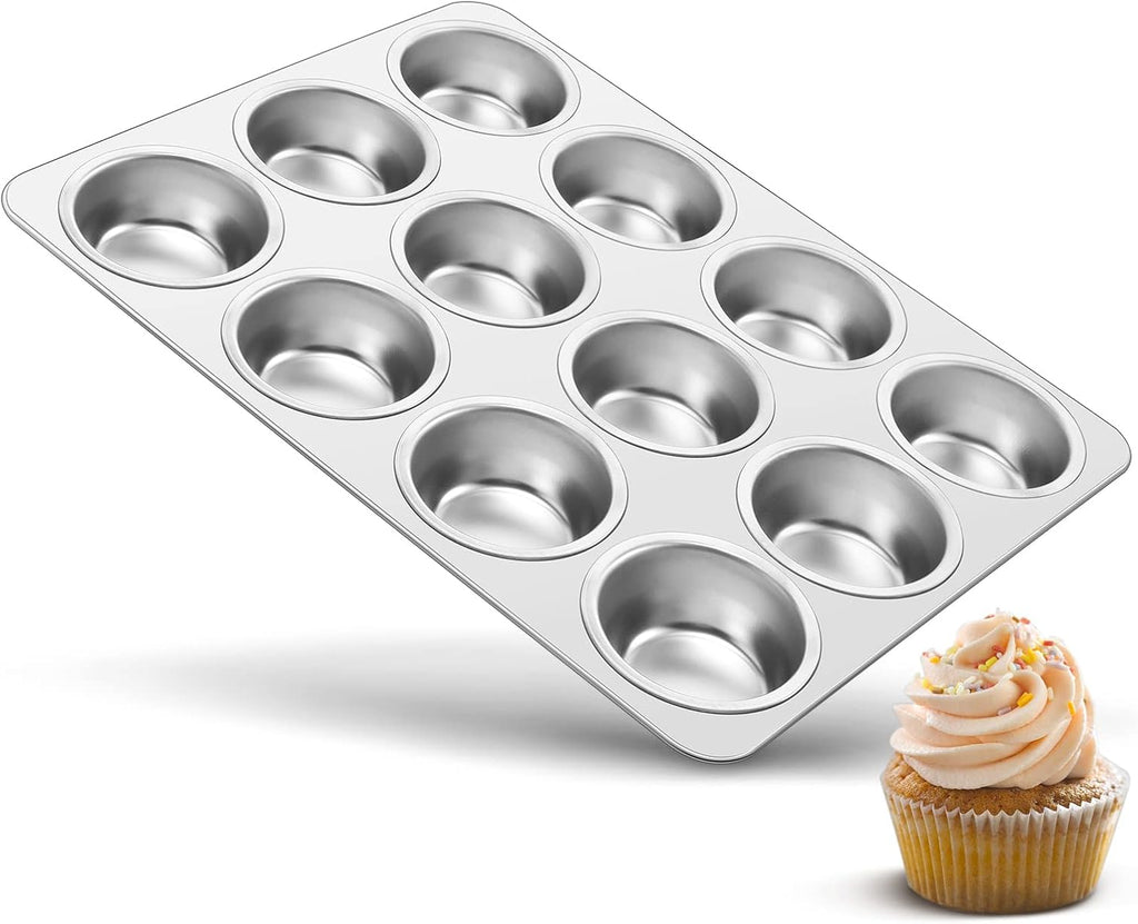 TeamFar 12-Cup Muffin Pan - Stainless Steel Non-Toxic Baking Tin | Easy Clean & Dishwasher Safe