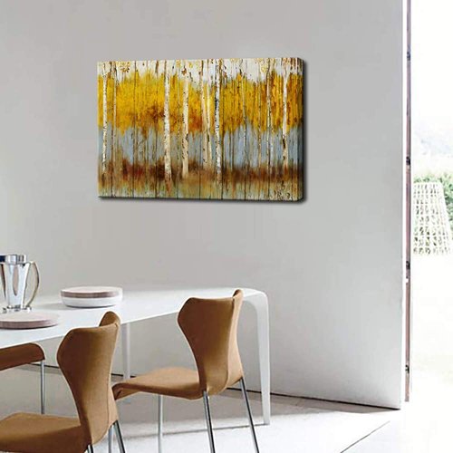 Biuteawal - Modern Aspen Canvas Art Decor Rustic White and Gold Birch Tree Painting Print on Canvas Abstract Autumn Scenery Picture for Living Room Bedroom Home Decorations Wall Decoration