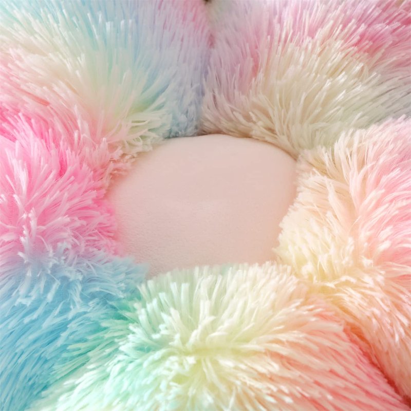 UGEYAO Faux Fur Pillow,Flower Shaped Throw Pillow Butt Cushion Flower Floor Pillow,Seating Cushion,Cute Room Decor & Plush Pillow for Bedroom Sofa Chair (19.7 Inches, Rainbow Pink)