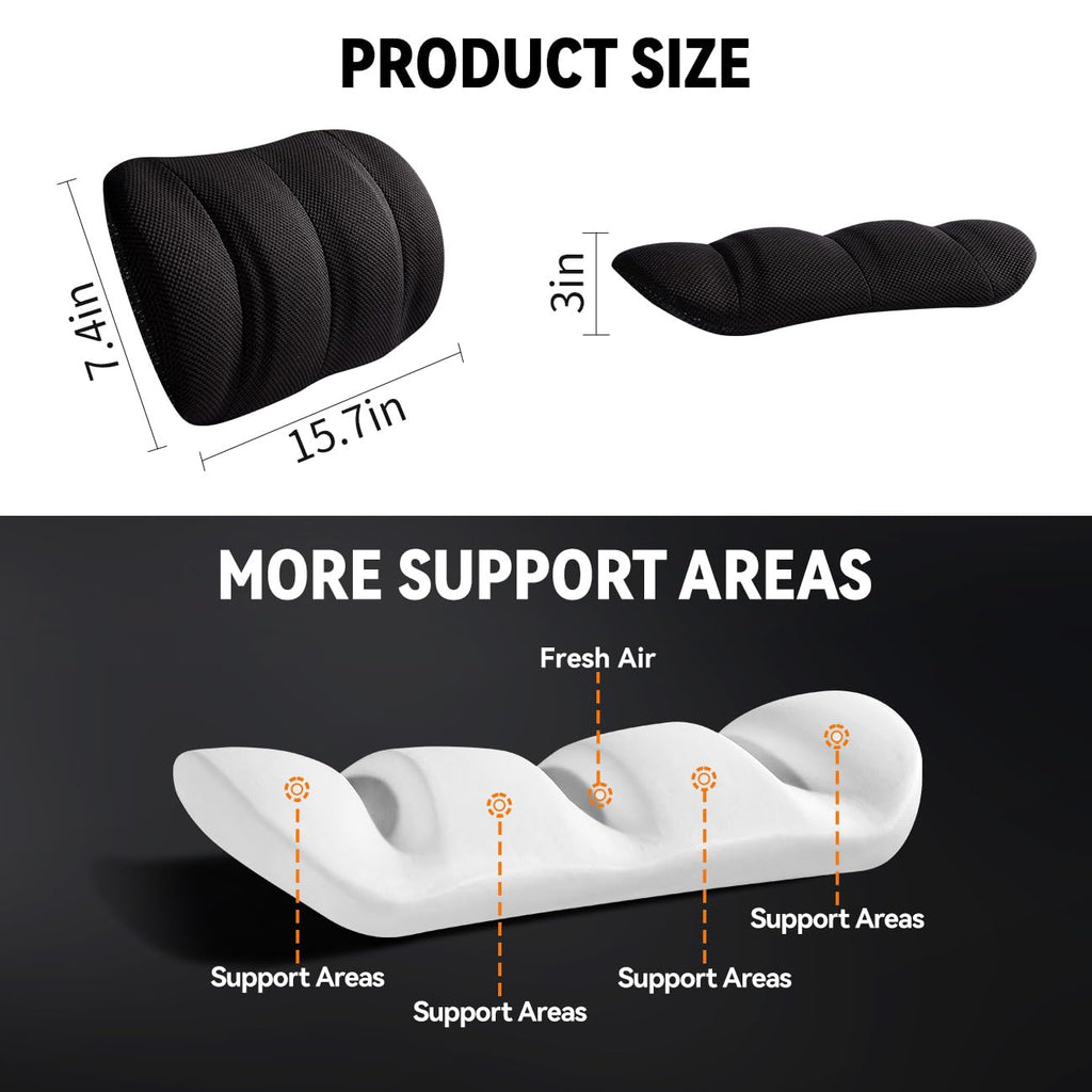 Veitail Lumbar Support Pillow for Office Chair and Car,Back Support for Office Chair Cushion,Adjustable Straps Securely Fixed Car Lumbar Support Pillow (Black, for Office Chiar)