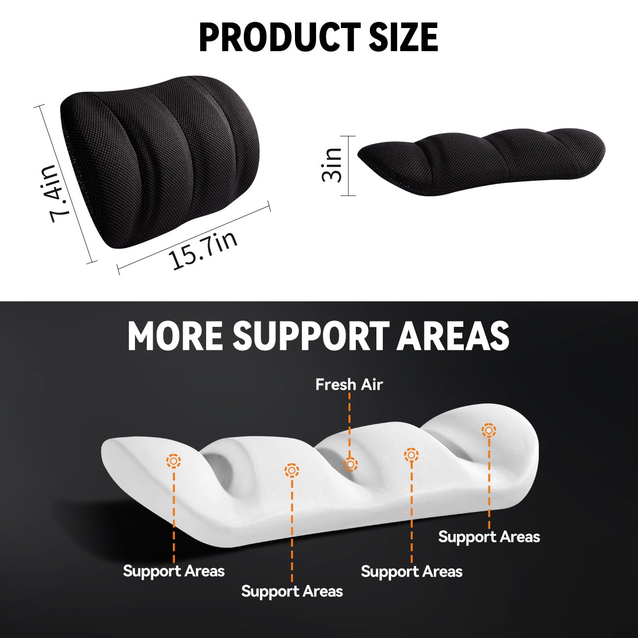 Veitail Lumbar Support Pillow for Office Chair and Car,Back Support for Office Chair Cushion,Adjustable Straps Securely Fixed Car Lumbar Support Pillow (Black, for Office Chiar)