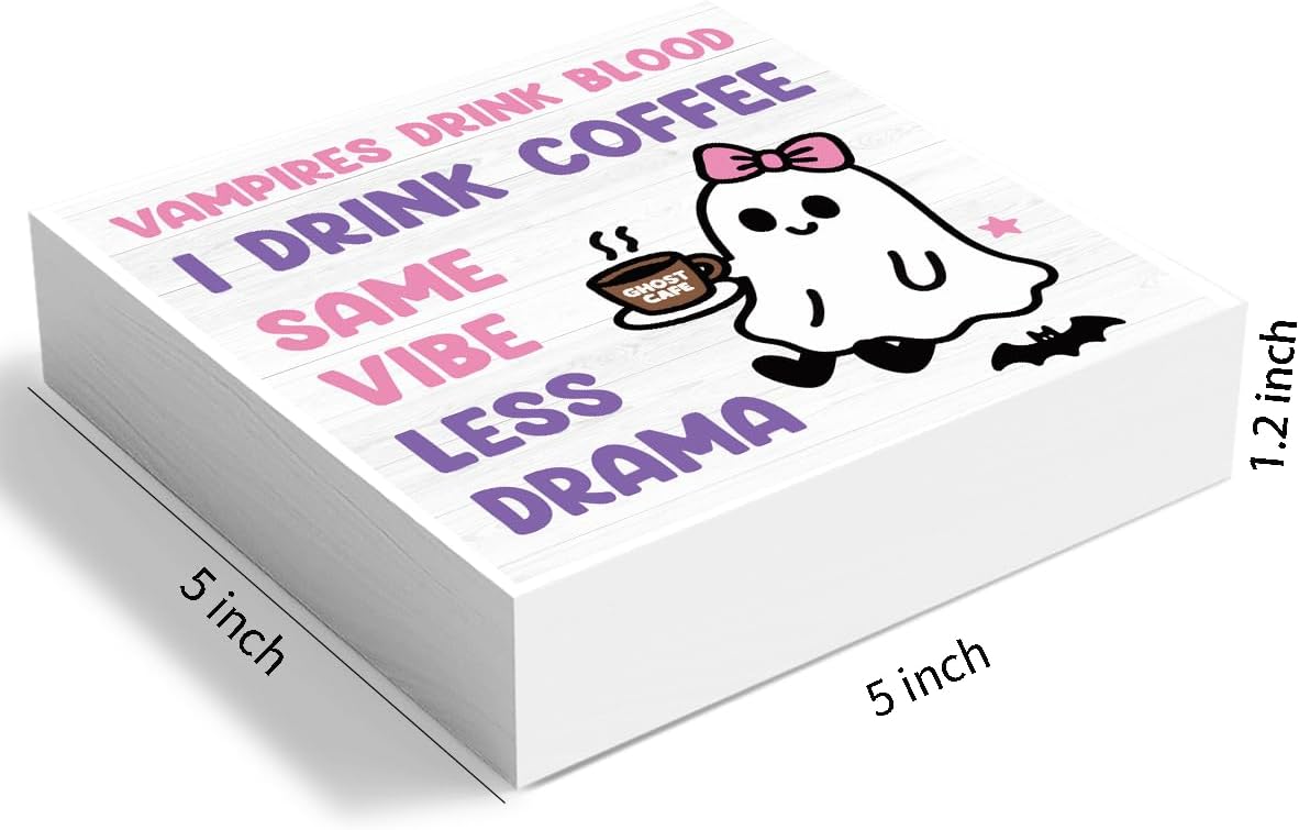 Skiennix Halloween Office Decor - Cute Ghost Coffee Bar Wooden Box Sign | 5x5 Inches for Home & Shop