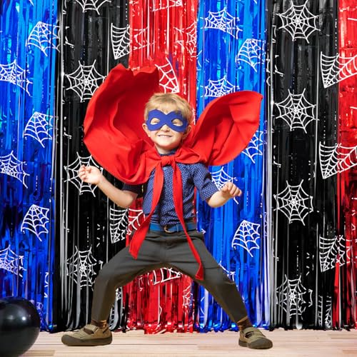 Spider Web Foil Fringe Curtains - 2 Pack Metallic Tinsel Photo Backdrop